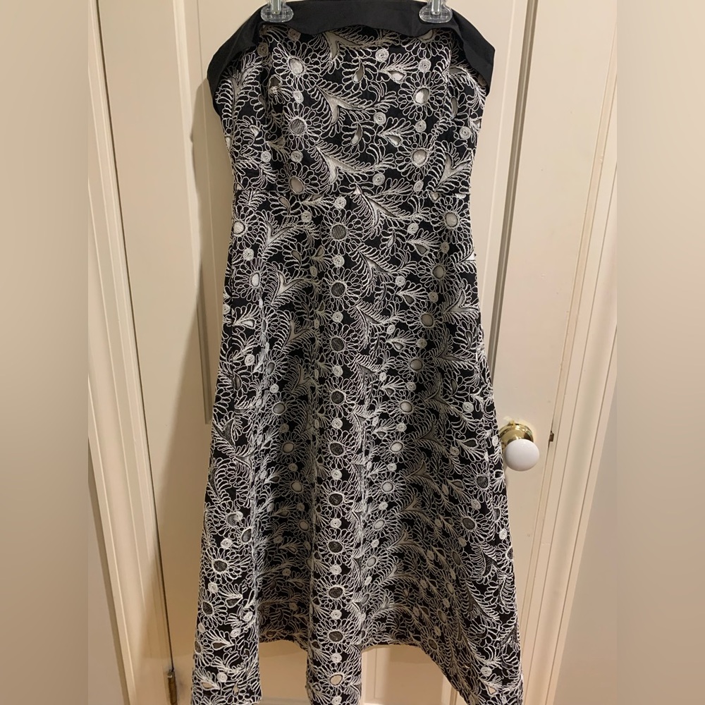 Maeve Black and white lace cutout dress